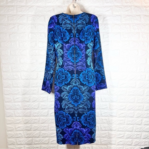 MAGGY LONDON - GSF03M LONG SLEEVE FLORAL PRINT CREPE DRESS BLUE PURPLE SIZE 6 - Picture 5 of 8